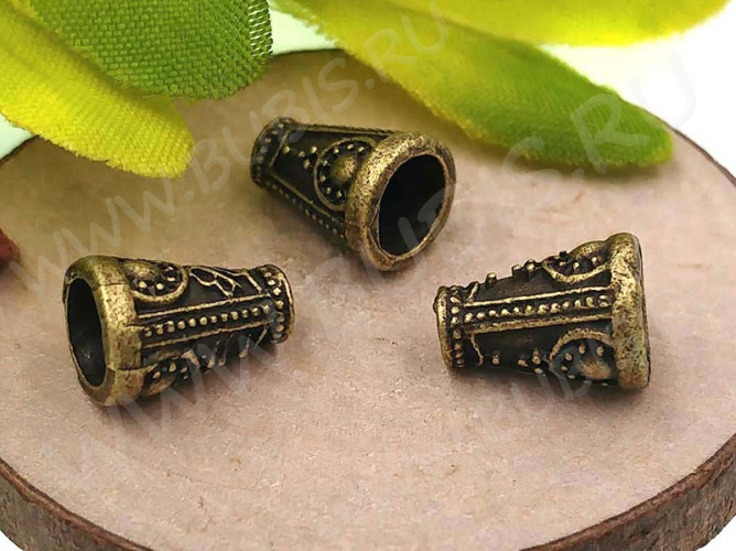 (СКИДКИ!!!) 242 Шапочка Конус узорчатый концевик 9*6,5*6,5мм античная бронза (литьё) (10шт.)