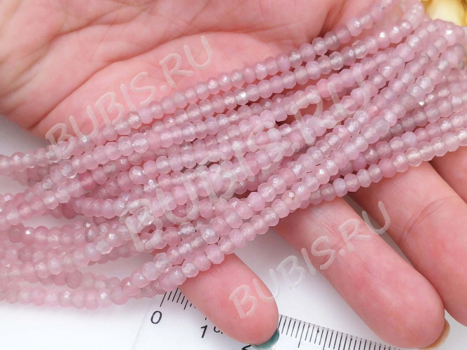 Бусина каменная Рондель 18 ГРАНЁНЫЙ 4*4*2,5мм Кварц тонированный розовый (камни) (10шт.)