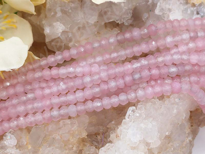 Бусина каменная Рондель 18 ГРАНЁНЫЙ 4*4*2,5мм Кварц тонированный розовый (камни) (10шт.)