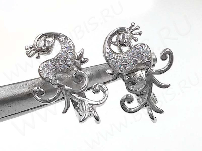 Швензы с английским замком №91 с инкрустацией кубическим цирконием 18*13*11мм цвет платины и прозрачные (Milano LUX) (Brass и фианит) (1 пара)