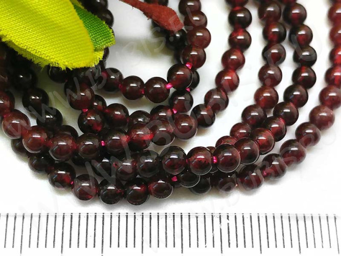 (ОПТ) Бусина округлая ГЛАДКАЯ "каменный бисер" 3мм Гранат (камни) (НИТЬ)