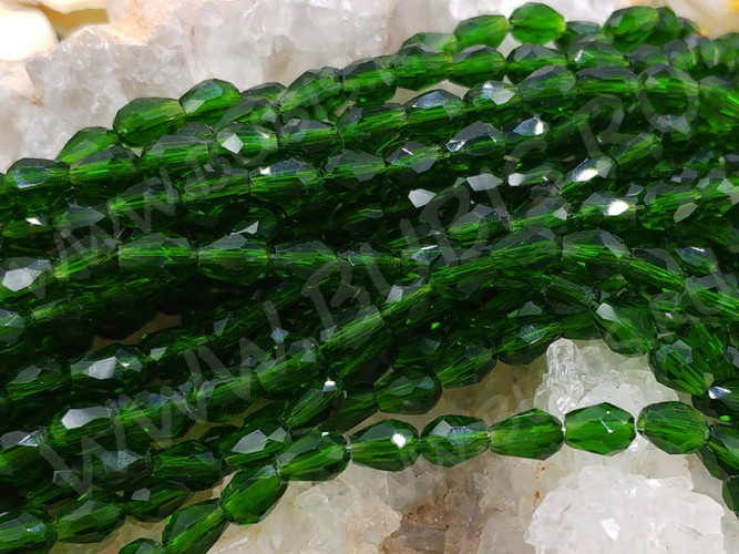 Бусина Капля гранёная 6*4*4мм т.зелёная прозрачная (имитация Сваровски) (10шт.)