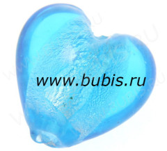 128 Бусина Сердце с серебром 12*12*8мм цвет 01 св.голубо-бирюзовый (венецианское стекло)