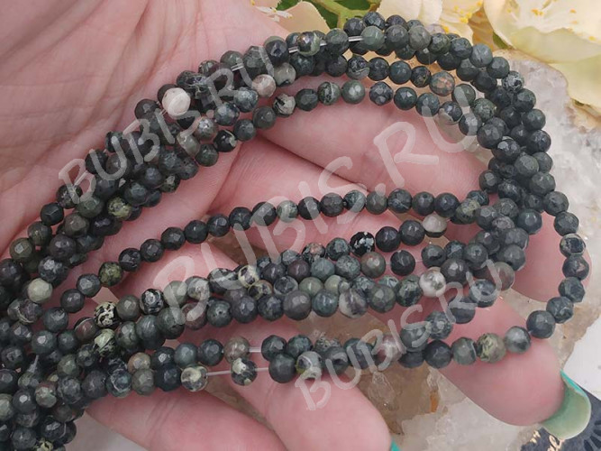 (ОПТ) Бусина округлая ГРАНЁНАЯ 4мм Яшмоагат (камни) (НИТЬ)