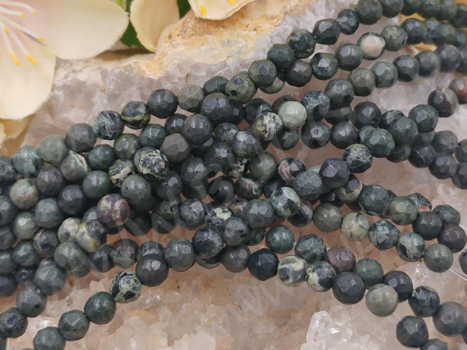 (ОПТ) Бусина округлая ГРАНЁНАЯ 4мм Яшмоагат (камни) (НИТЬ)