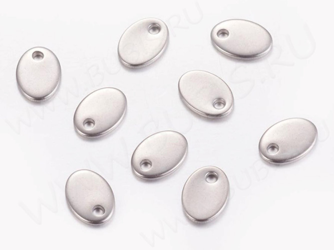 Подвеска Жетон 17 Овал 7*5*0,8мм цвет платины (Хирургическая сталь) (10шт)