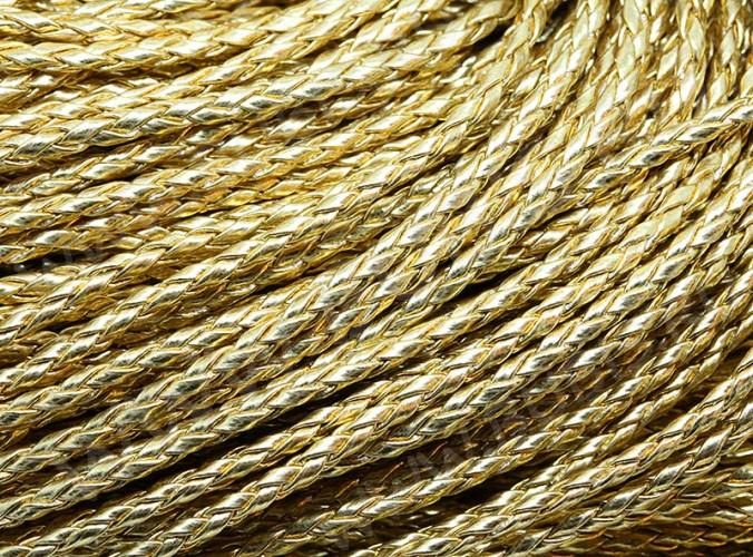 Шнур кожаный 23 кожзам плетёный круглый 3мм золотистый (1м)