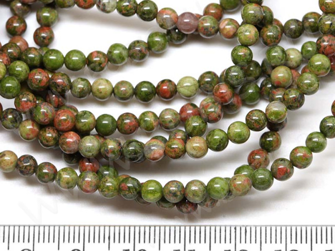 (ОПТ) Бусина округлая 4мм Унакит (камни) (НИТЬ)