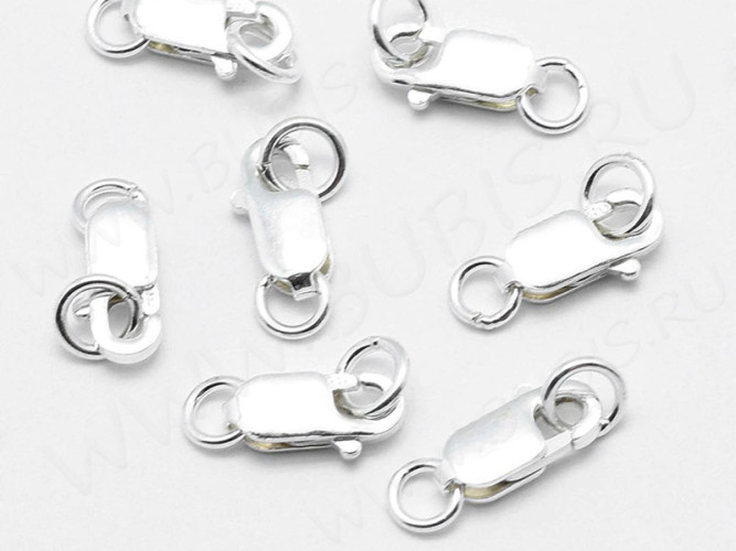 Замочек карабин №075 с колечками серебро 925 8*4*2мм серебристый (Sterling Silver)