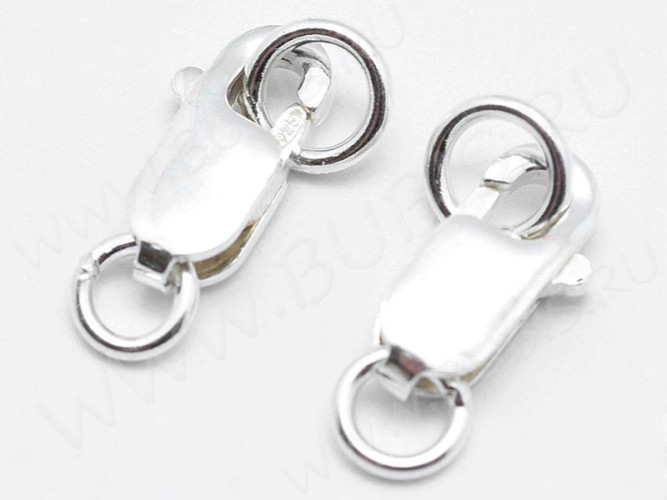 Замочек карабин №075 с колечками серебро 925 8*4*2мм серебристый (Sterling Silver)