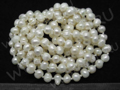 (ОПТ) Бусина Жемчуг 14 речной 6-7*5,5-6,5мм натуральный (камни) (нить 33-34см)