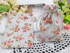 Мешочек холщовый 03 14*10см льняной с цветочками (ткань) (упаковка для украшений)