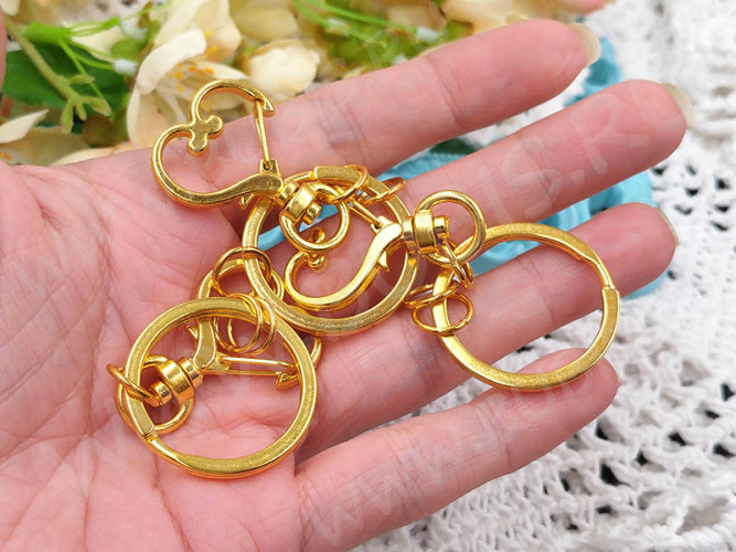 Карабин для брелка 28 с сердечком 75мм золотистый (сплав)