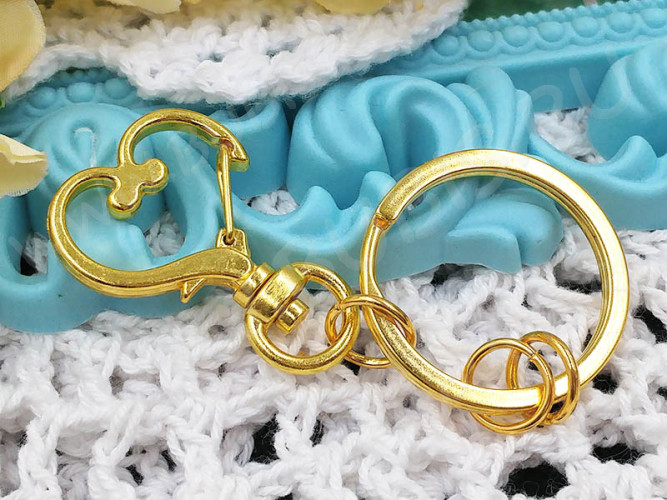 Карабин для брелка 28 с сердечком 75мм золотистый (сплав)