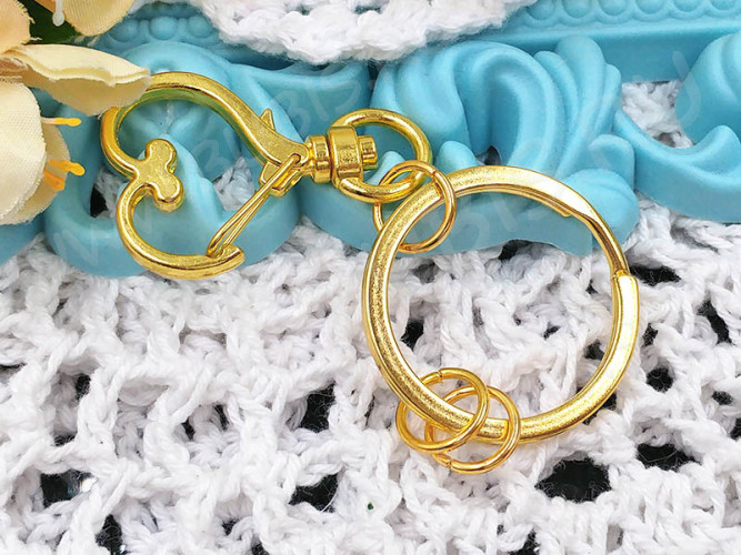 Карабин для брелка 28 с сердечком 75мм золотистый (сплав)