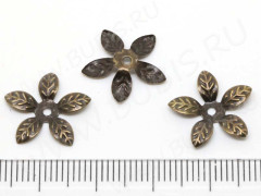 (СКИДКИ!!!) Шапочка тонкая 034 ажурная Листики 15*15*2мм античная бронза (Iron) (имитация скани) (50шт.)