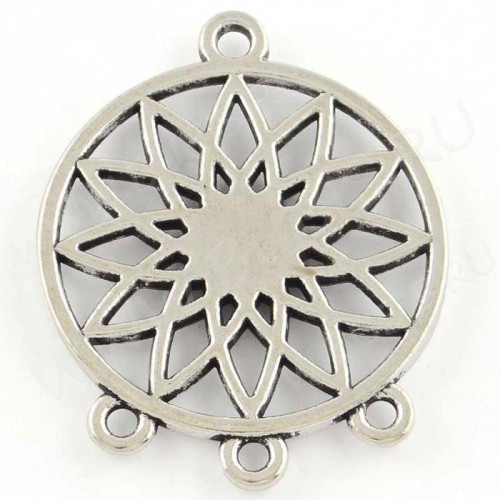 365 Коннектор на 3 нити Цветочек 33*27*2мм античное серебро (литьё)