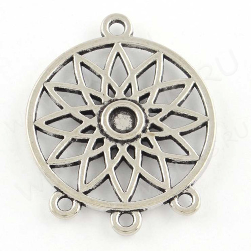 365 Коннектор на 3 нити Цветочек 33*27*2мм античное серебро (литьё)
