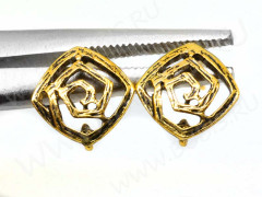 Пуссеты (&quot;гвоздики&quot;) №126 Геометрия 13,5*13,5*13мм античное золото (литьё) (1 пара)