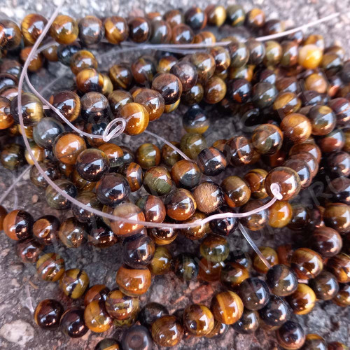 Бусина округлая 10мм МИКС Тигрово-Соколиный глаз (камни) (НИТЬ)