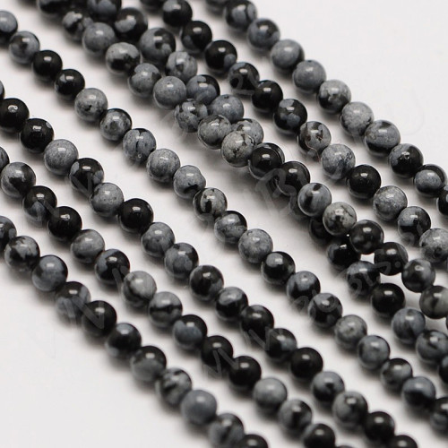 (ОПТ) Бусина округлая 2мм "каменный бисер" шарик Обсидиан Снежный натуральная (камни) (НИТЬ)