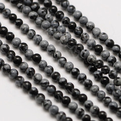 (ОПТ) Бусина округлая 2мм &quot;каменный бисер&quot; шарик Обсидиан Снежный натуральная (камни) (НИТЬ)