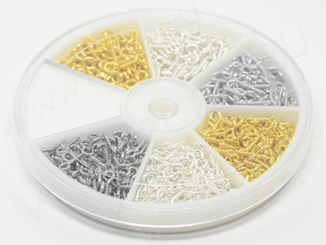 (ОПТ) Комплект ФУРНИТУРЫ 04 в контейнере винтовые штифты 10*4*1,1мм микс цветов (Iron) (примерно 700шт.)