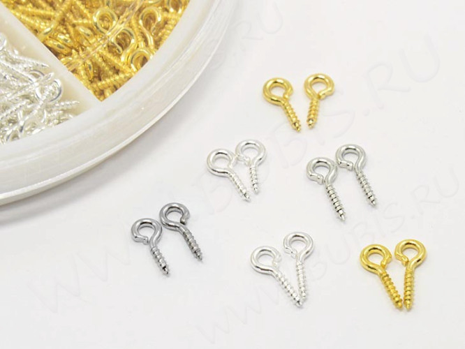 (ОПТ) Комплект ФУРНИТУРЫ 04 в контейнере винтовые штифты 10*4*1,1мм микс цветов (Iron) (примерно 700шт.)