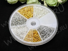 (ОПТ) Комплект ФУРНИТУРЫ 04 в контейнере винтовые штифты 10*4*1,1мм микс цветов (Iron) (примерно 700шт.)