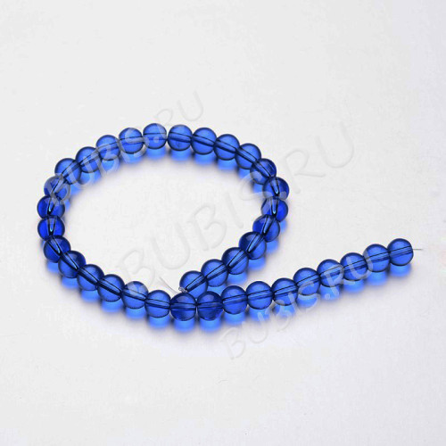 Бусина округлая 10мм синяя прозрачная (стекло) (НИТЬ)  