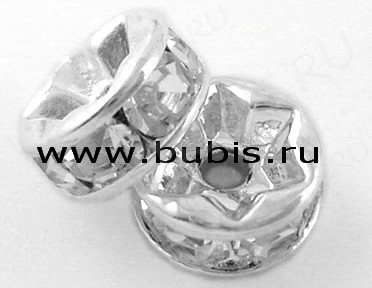 Рондель со стразами 14 10*10*4мм серебристо-прозрачный (Brass и стекло)