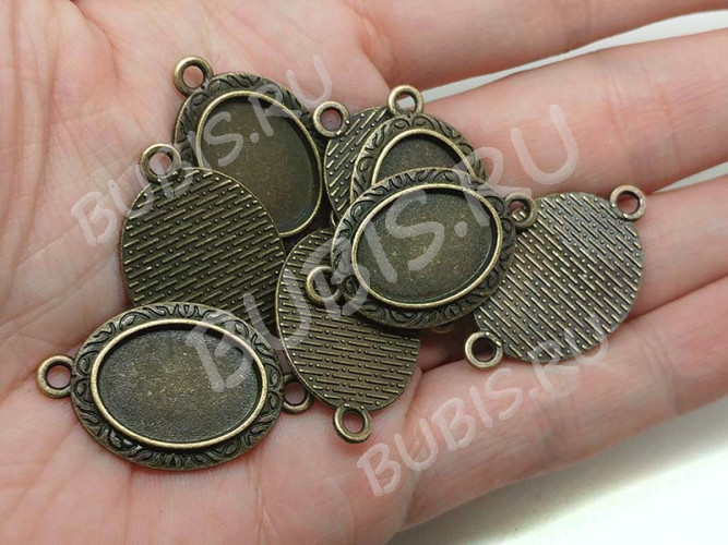 281 Коннектор-сеттинг Овал (сеттинг 18*13мм) 31,5*19,5*2,5мм античная бронза (литьё)