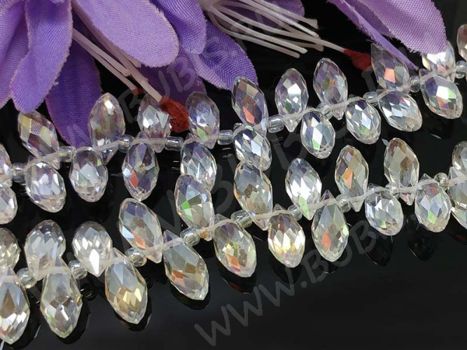 Подвеска Капля гранёная 12*6*5,5мм Хрусталь чистый прозрачный с АВ (имитация Сваровски)