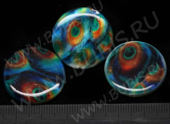 Бусина Круг 04 перламутр с принтом 25*25*4мм Павлин (перламутр и ракушки)