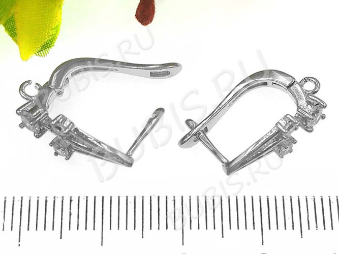 Швензы с английским замком №58 с инкрустацией кубическим цирконием 20*11,5*8мм цвет платины и прозрачные (Milano LUX) (Brass и фианит) (1 пара)