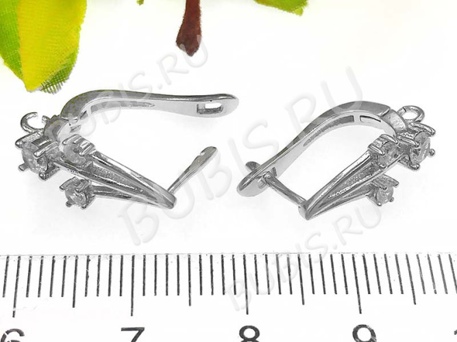 Швензы с английским замком №58 с инкрустацией кубическим цирконием 20*11,5*8мм цвет платины и прозрачные (Milano LUX) (Brass и фианит) (1 пара)