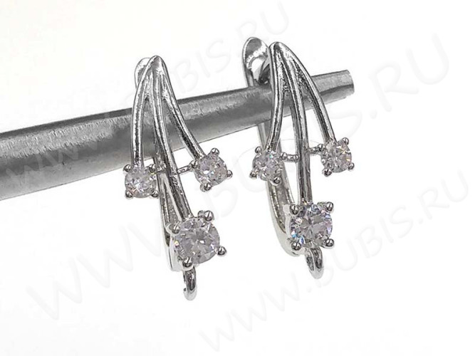 Швензы с английским замком №58 с инкрустацией кубическим цирконием 20*11,5*8мм цвет платины и прозрачные (Milano LUX) (Brass и фианит) (1 пара)