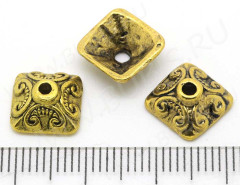 113 Шапочка квадратная 10*10*4мм античное золото (литьё)