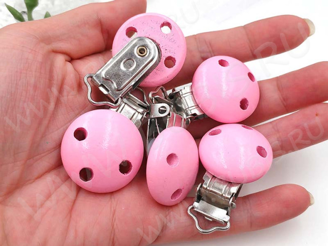 Клипса для соски 01 держатель пустышки 46*29*17мм розовая и цвет платины (дерево и Iron)