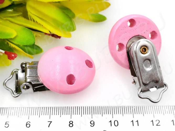 Клипса для соски 01 держатель пустышки 46*29*17мм розовая и цвет платины (дерево и Iron)