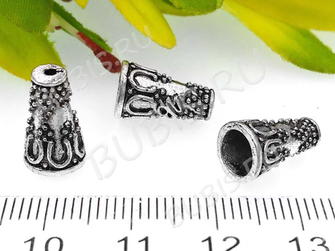 244 Шапочка Конус концевик 13*8*8мм античное серебро (литьё)