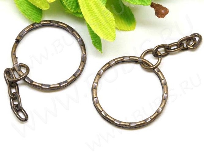 (ОПТ) Карабин для брелка 09 Кольцо 25*25*2,6мм и цепочка 28*4,5*4,5мм античная бронза (Iron) (100шт.)