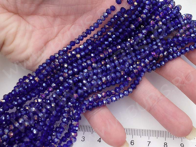 (СКИДКИ!!!) Бусина кристалл гранёный абакус 4,3*4*3,5мм т.синий с АВ прозрачный (имитация Сваровски) (100шт.)