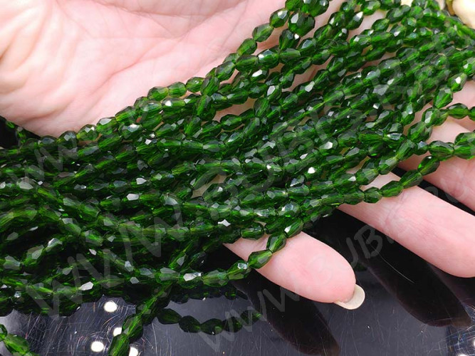 (ОПТ) Бусина Капля гранёная 6*4*4мм т.зелёная прозрачная (имитация Сваровски) (НИТЬ)