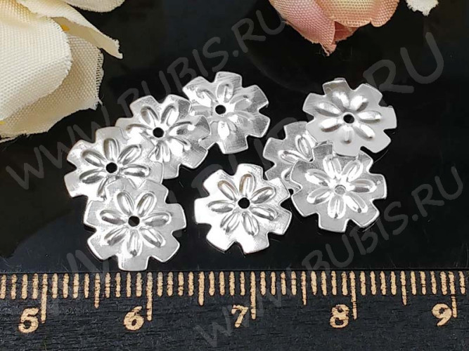 Декоративный элемент 066 Цветочек 10*10*0,4мм серебристый (Iron) (10шт.)