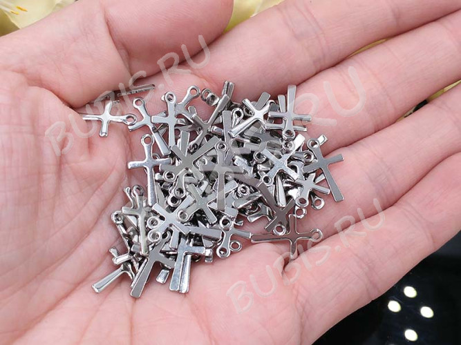 Подвеска Крестик 17 тонкий 15,5*9,5*0,7мм цвет платины (Хирургическая сталь)