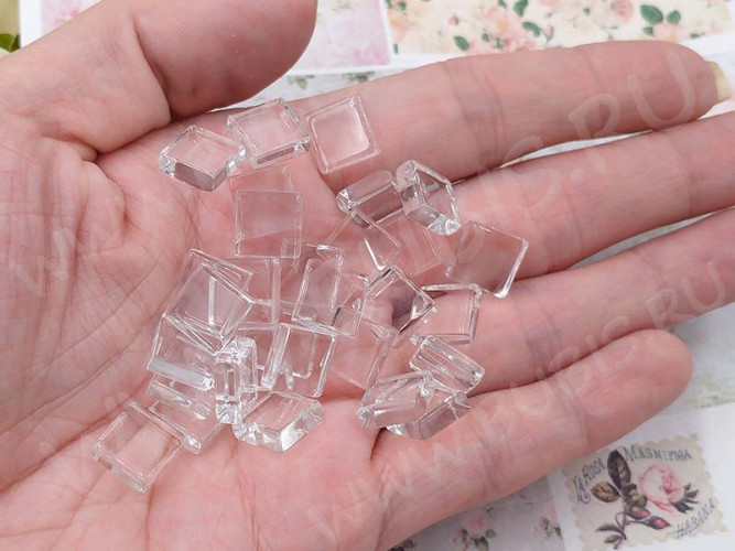 (СКИДКИ!!!) Кабошон стеклянный 24 Квадрат 10*10*3,5мм прозрачный (стекло) (10шт.)