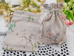 Мешочек холщовый 04 14*10см льняной с цветочками (ткань) (упаковка для украшений)