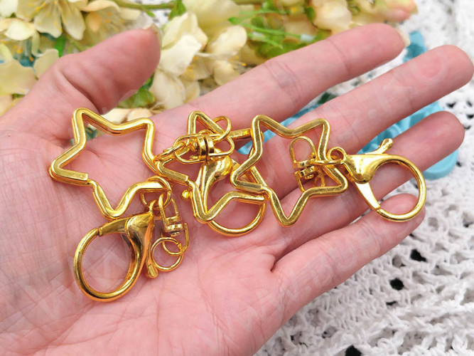 Карабин для брелка 29 со звёздочкой 70мм золотистый (сплав)