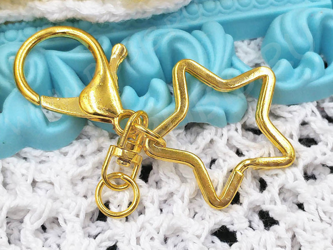 Карабин для брелка 29 со звёздочкой 70мм золотистый (сплав)